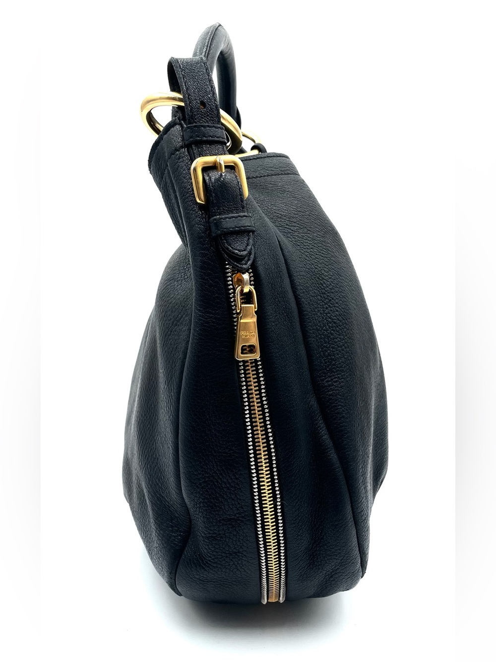 Prada Black Leather Vitello Daino Zip Hobo Bag - Picture 4 of 14